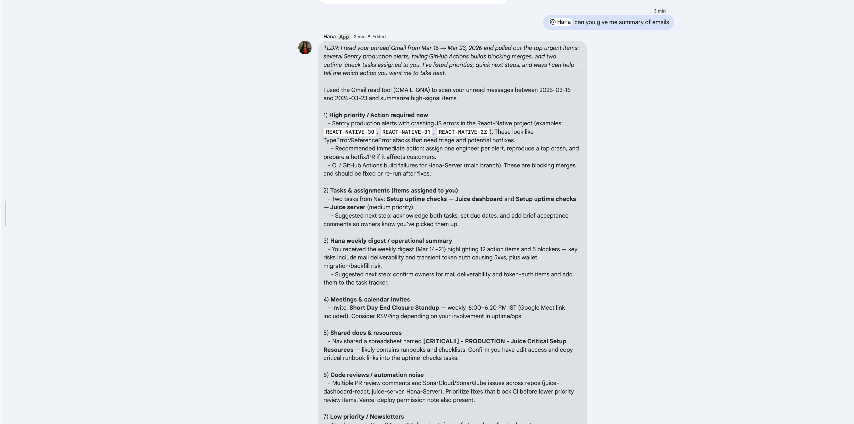 Email Summary