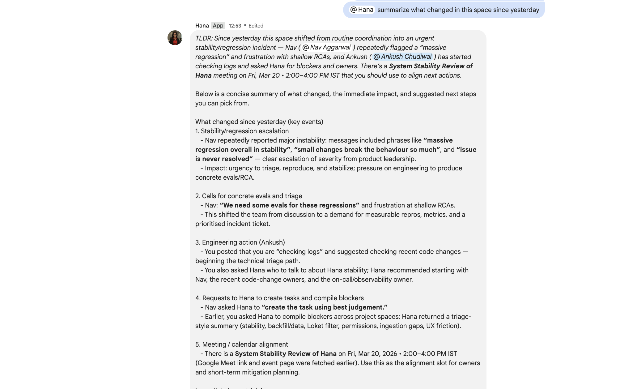 Space Summary Snapshot